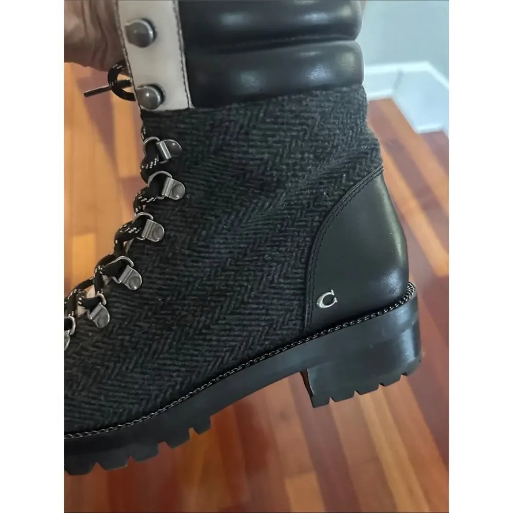 NEW Coach Lorren Combat Boots Moto Black Grey Lace-up Zipper City Chic Size 6.5
